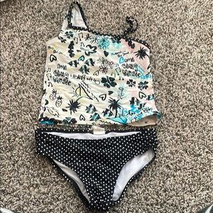 OP Kids Bikini Set - Black and White with Tropical Print